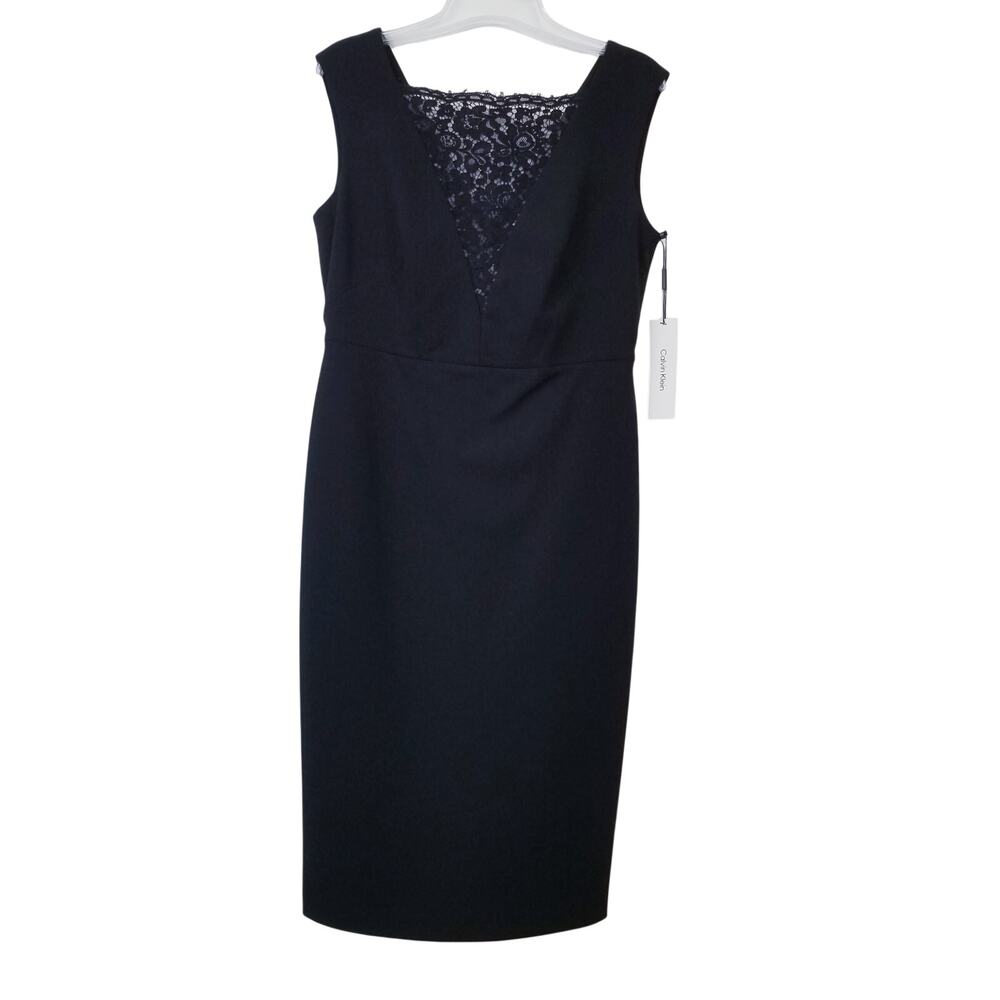 Calvin Klein Black Sleeveless Cocktail Dress Lace Neckline Details